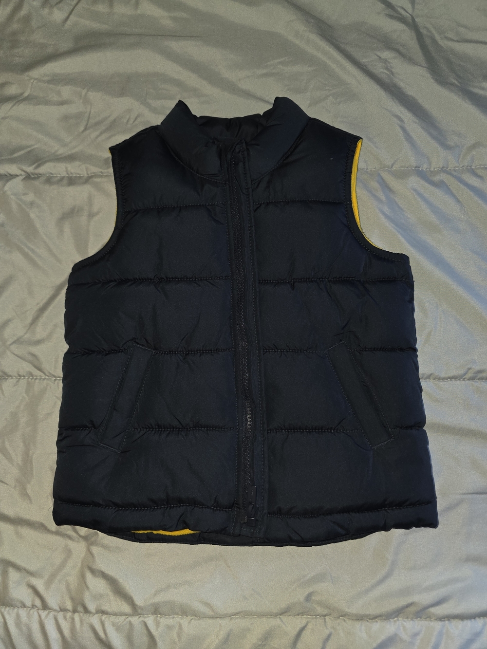 Old Navy Black Puffer Vest with Yellow Trim